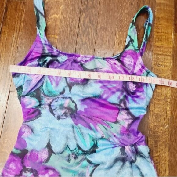 Vintage 80s 90s Jantzen Abstract Watercolor Purple Skirted One Piece Swimsuit - Picture 9 of 15